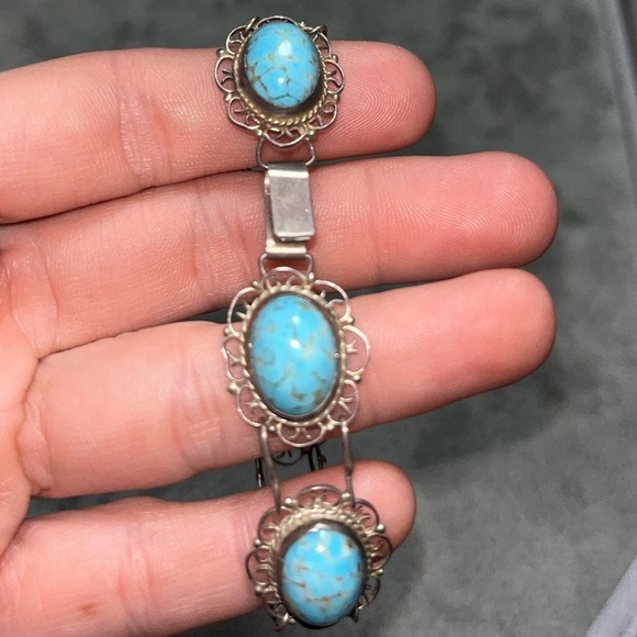 Vintage 925 Sterling Silver Turquoise Bracelet - Picture 7 of 9